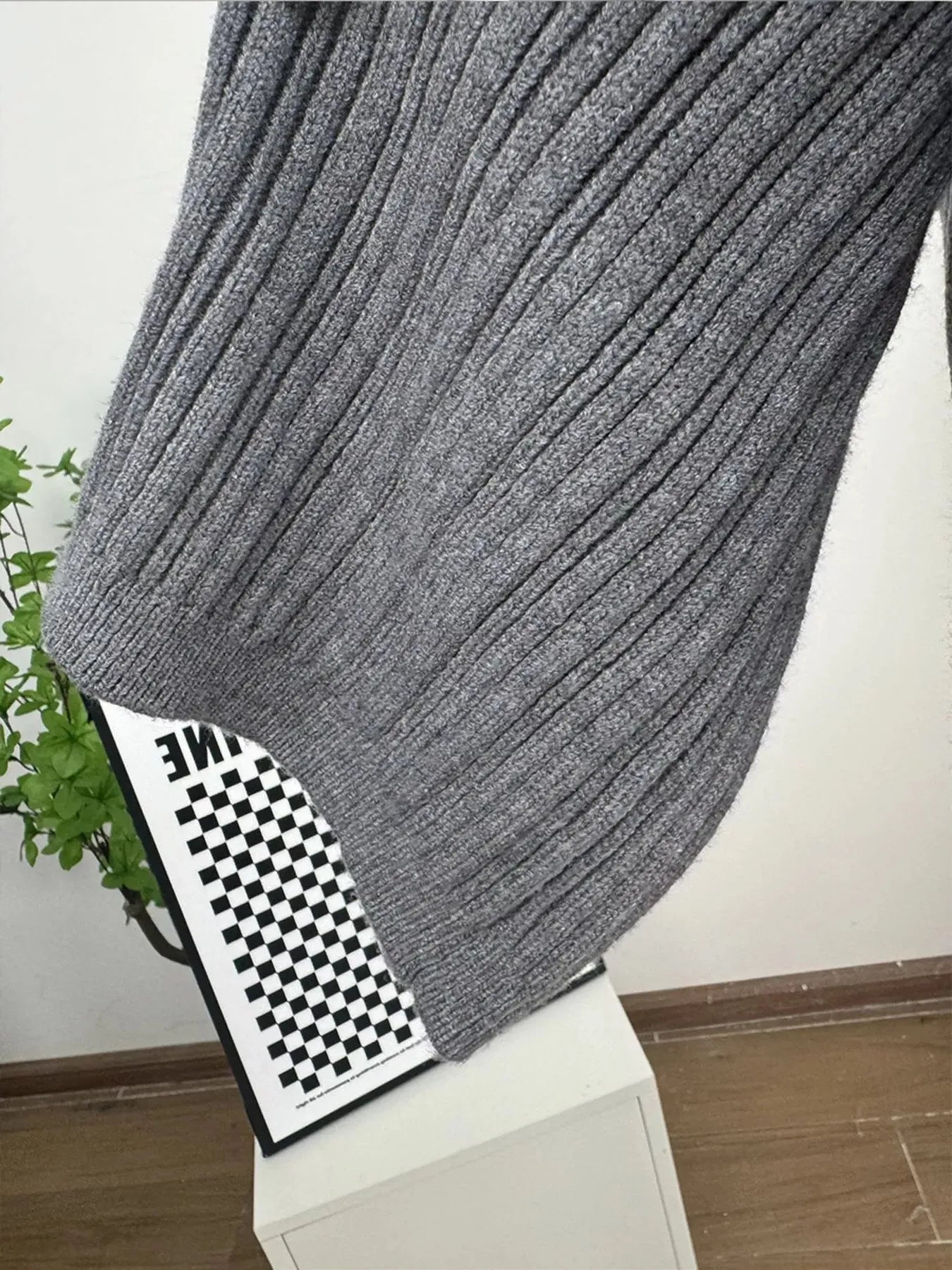 3-Piece Crew Neck Ribbed Sweater and Wide-Leg Pants Set with Scarf