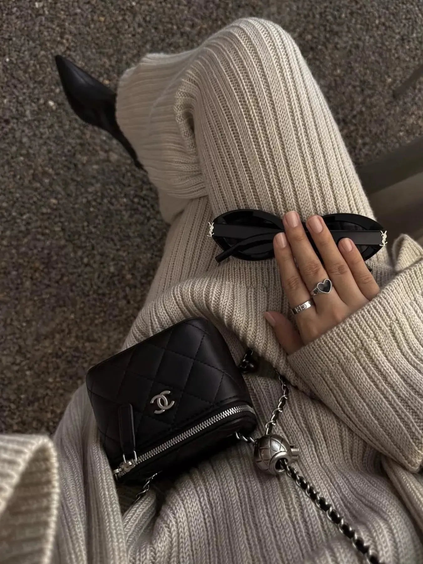 3-Piece Crew Neck Ribbed Sweater and Wide-Leg Pants Set with Scarf