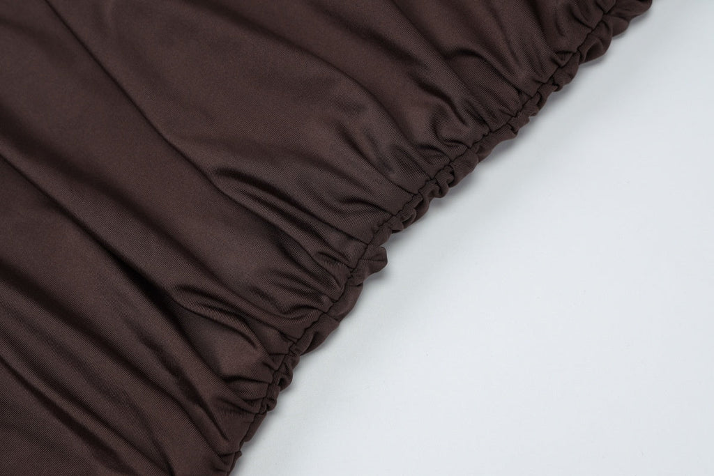 Asymmetrical Mini Dress for Women with Stand Collar and Side Train - Elegant Evening Wear in Lightweight Fabric