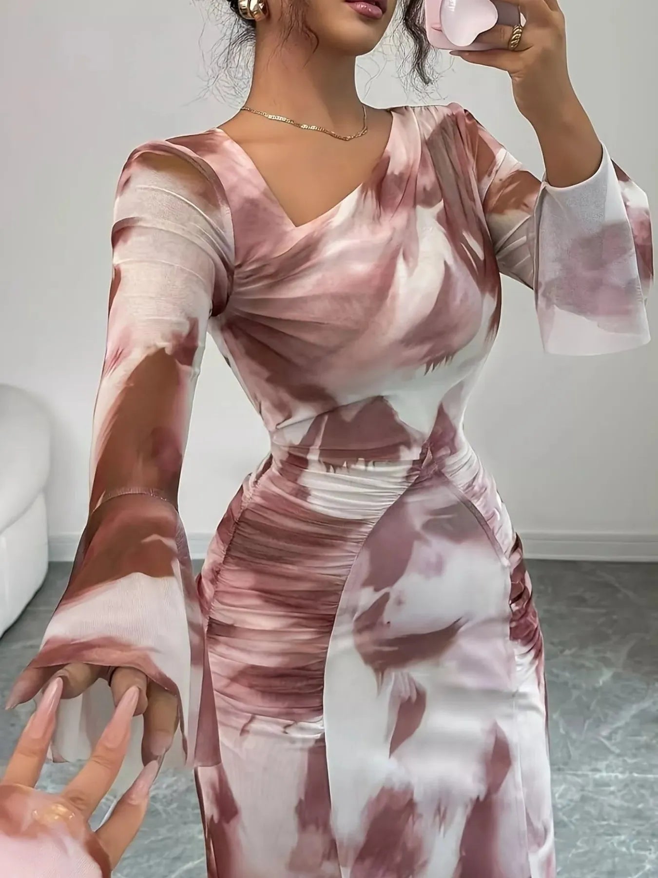 Asymmetrical Neck Long Sleeve Maxi Dress