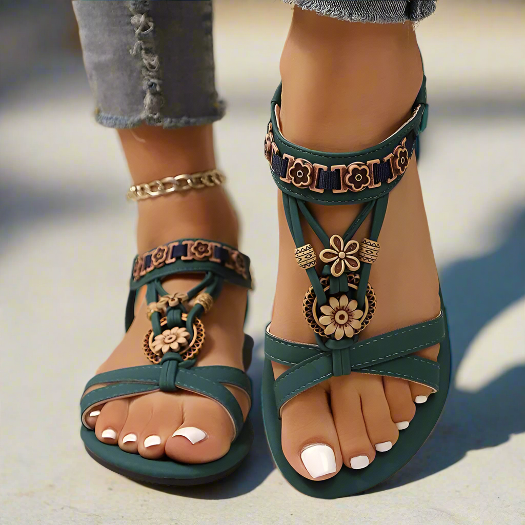 Bohemian Liora Sandals for Women - Comfortable Flat Summer Footwear - Casual Flat Design