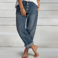 Exposed Button-Front Women's Jeans with Rolled Cuffs and Front Pockets for Casual Wear