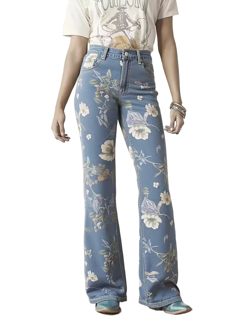 Floral Print Women's Trousers - Lightweight Cotton Casual Pants for Everyday Wear