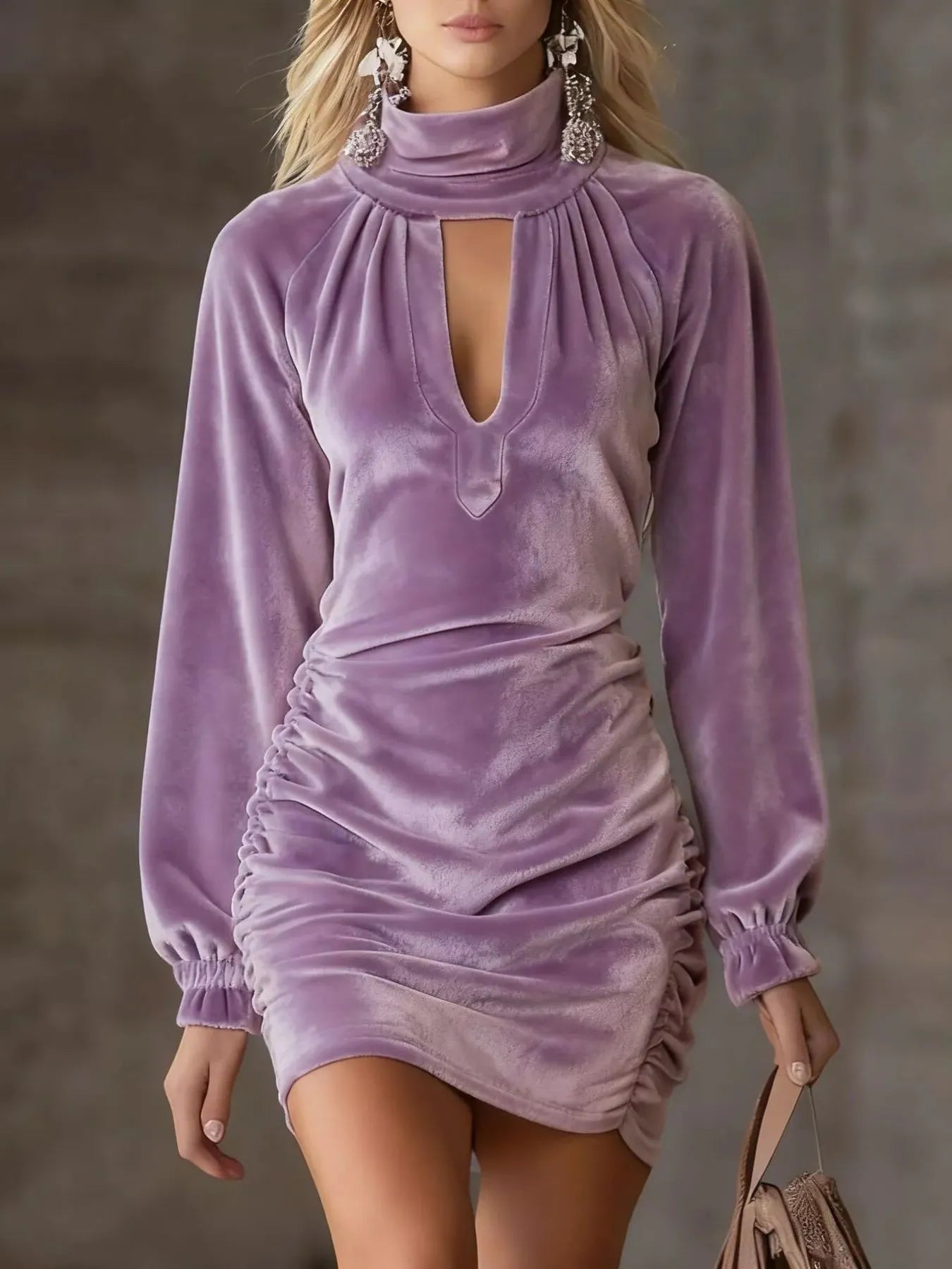 Full Size Velvet Ruched Flounce Sleeve Mini Dress Plus Size