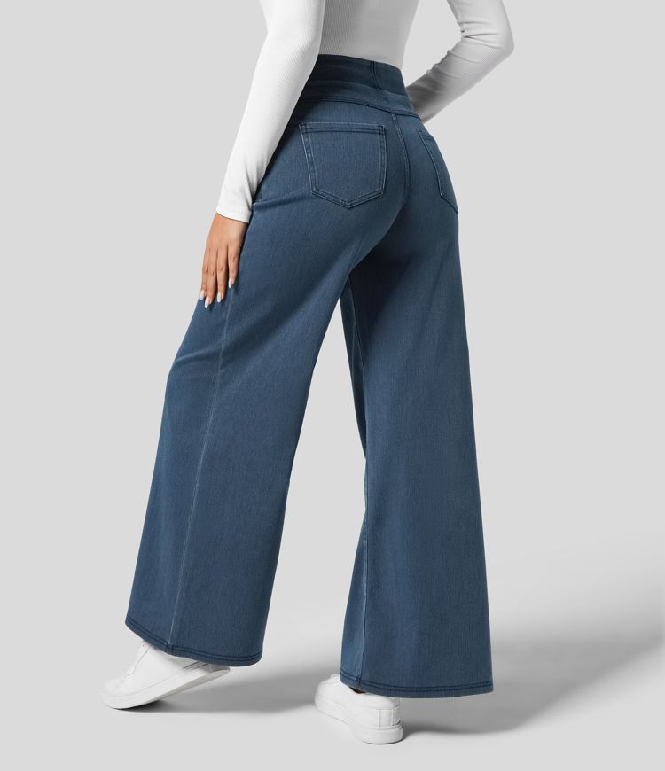 High Elastic Waist Women's Wide Leg Pants - Comfortable Casual Trousers for Everyday Wear