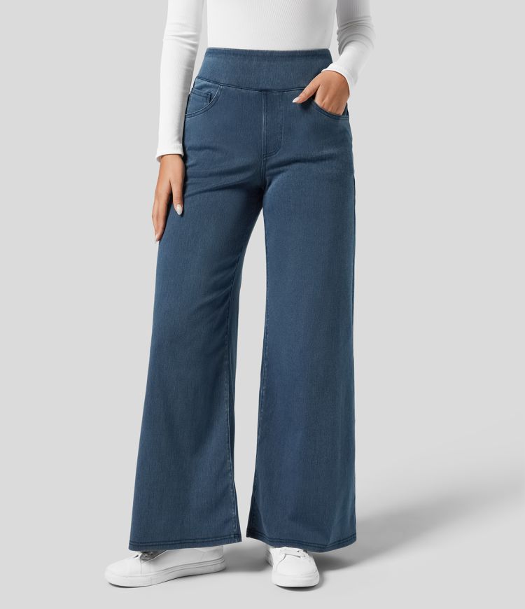 High Elastic Waist Women's Wide Leg Pants - Comfortable Casual Trousers for Everyday Wear