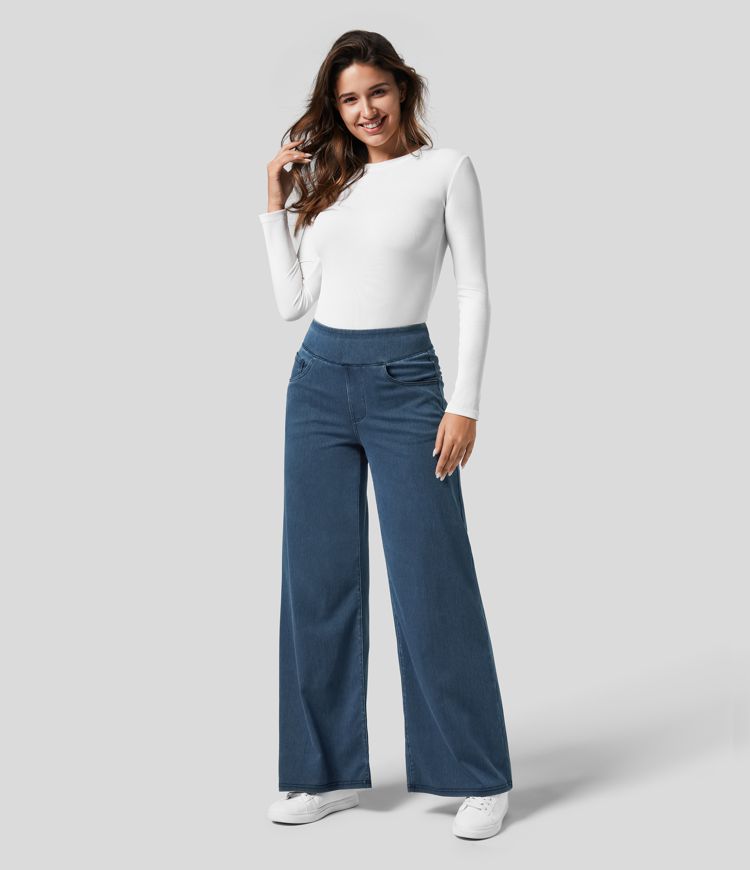 High Elastic Waist Women's Wide Leg Pants - Comfortable Casual Trousers for Everyday Wear
