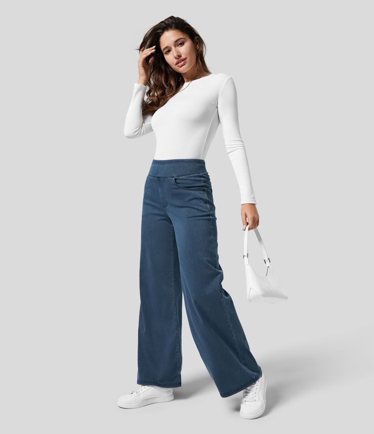 High Elastic Waist Women's Wide Leg Pants - Comfortable Casual Trousers for Everyday Wear