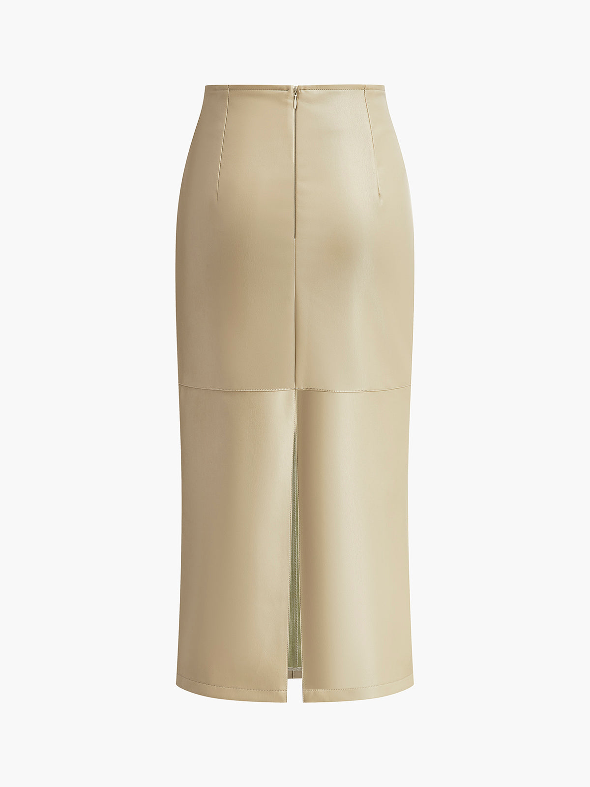 High-Waist Midi Skirt for Women - Back Zip Closure, Center Slit - Versatile Casual or Dressy Wear