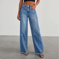 High-Waisted Wide-Leg Jeans for Women with Button Closure and Raw Hem Edge - Casual Denim Trousers for Everyday Wear