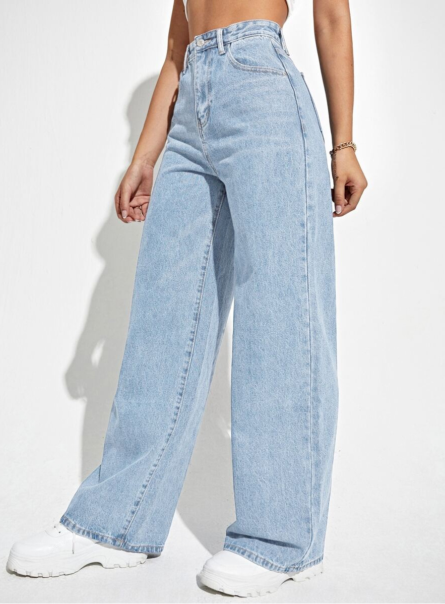 High-Waisted Wide-Leg Pants for Women with Button Closure - Stylish Casual Trousers for Everyday Wear