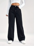High-Waisted Wide-Leg Pants for Women with Button Closure - Stylish Casual Trousers for Everyday Wear