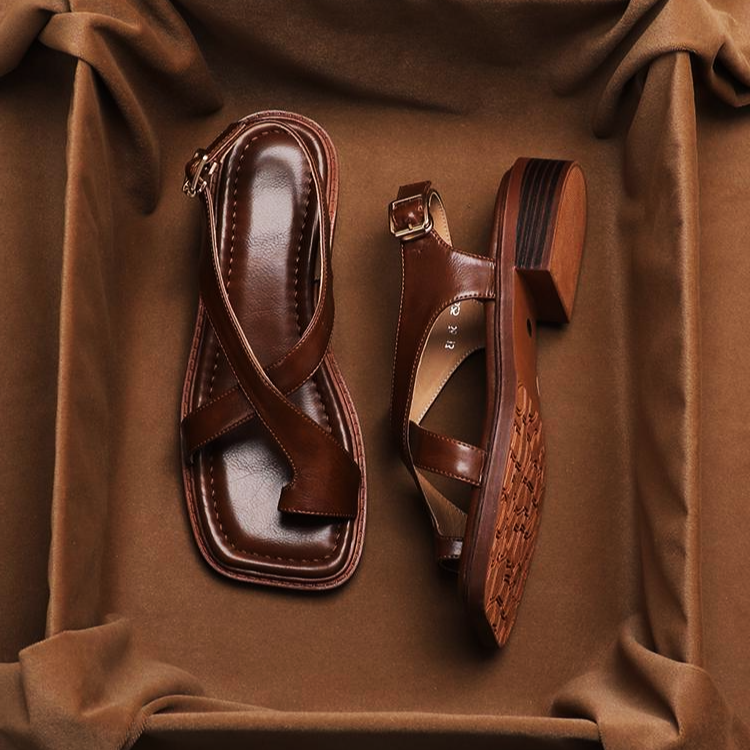 Italian Leather Cross Strap Sandals for Women - Comfortable Summer Footwear in Stylish Design