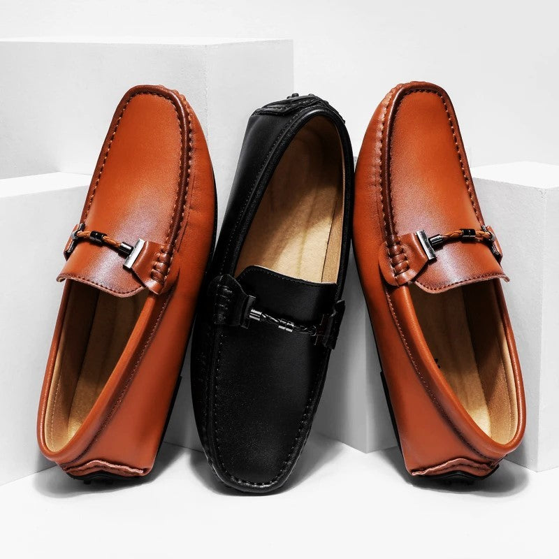 Italian Leather Driving Shoes for Men - Casual Slip-On Design for Everyday Comfort and Style