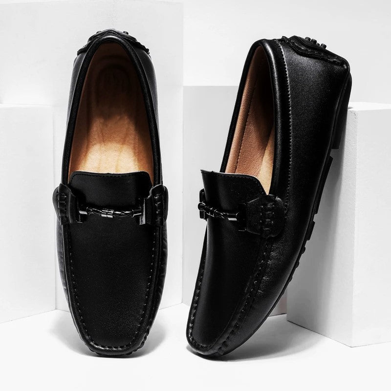 Italian Leather Driving Shoes for Men - Casual Slip-On Design for Everyday Comfort and Style
