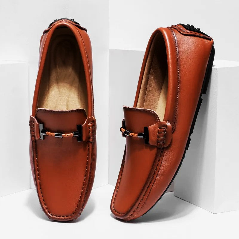 Italian Leather Driving Shoes for Men - Casual Slip-On Design for Everyday Comfort and Style