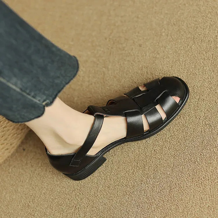 Italian Leather Flat Sandals for Women - Adjustable Straps, Comfortable Summer Footwear for Everyday Wear