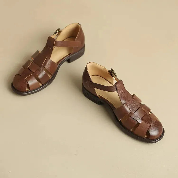 Italian Leather Flat Sandals for Women - Adjustable Straps, Comfortable Summer Footwear for Everyday Wear