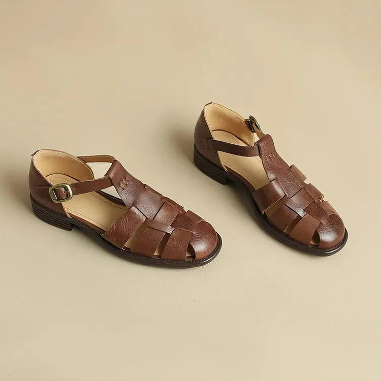 Italian Leather Flat Sandals for Women - Adjustable Straps, Comfortable Summer Footwear for Everyday Wear
