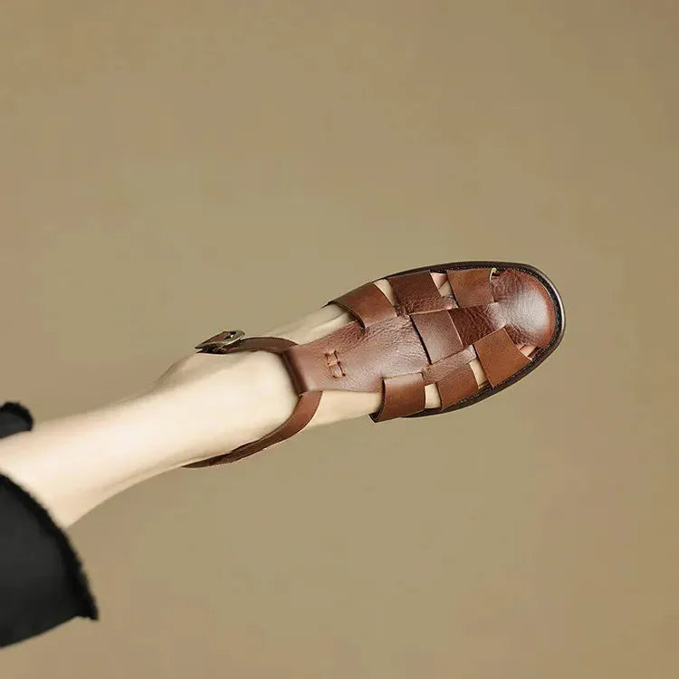 Italian Leather Flat Sandals for Women - Adjustable Straps, Comfortable Summer Footwear for Everyday Wear