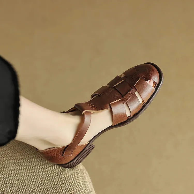 Italian Leather Flat Sandals for Women - Adjustable Straps, Comfortable Summer Footwear for Everyday Wear