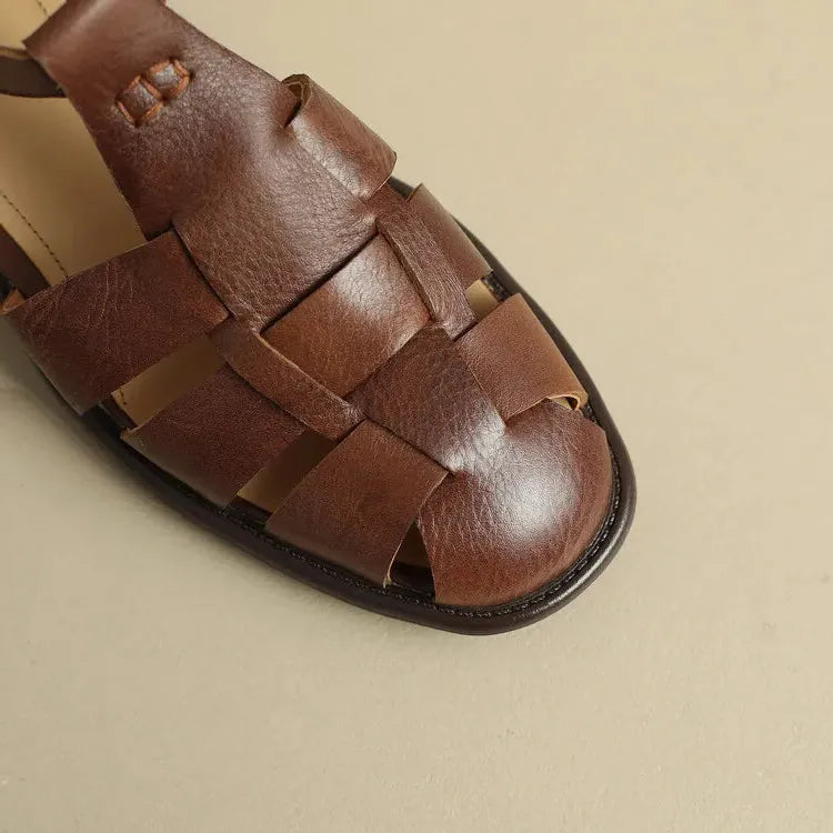 Italian Leather Flat Sandals for Women - Adjustable Straps, Comfortable Summer Footwear for Everyday Wear