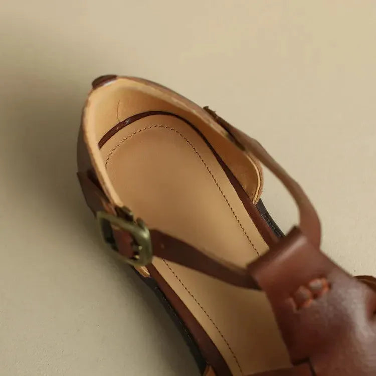 Italian Leather Flat Sandals for Women - Adjustable Straps, Comfortable Summer Footwear for Everyday Wear