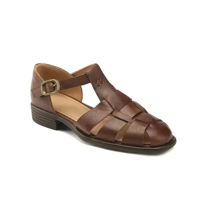 Italian Leather Flat Sandals for Women - Adjustable Straps, Comfortable Summer Footwear for Everyday Wear