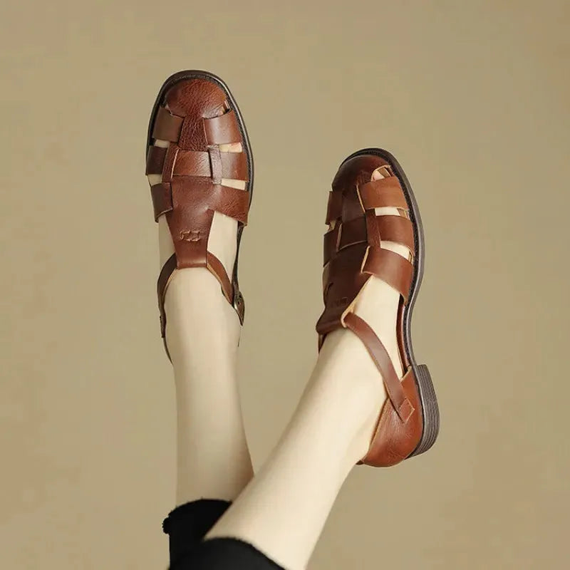 Italian Leather Flat Sandals for Women - Adjustable Straps, Comfortable Summer Footwear for Everyday Wear