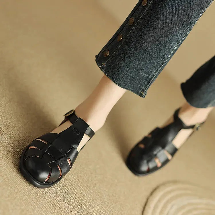 Italian Leather Flat Sandals for Women - Adjustable Straps, Comfortable Summer Footwear for Everyday Wear