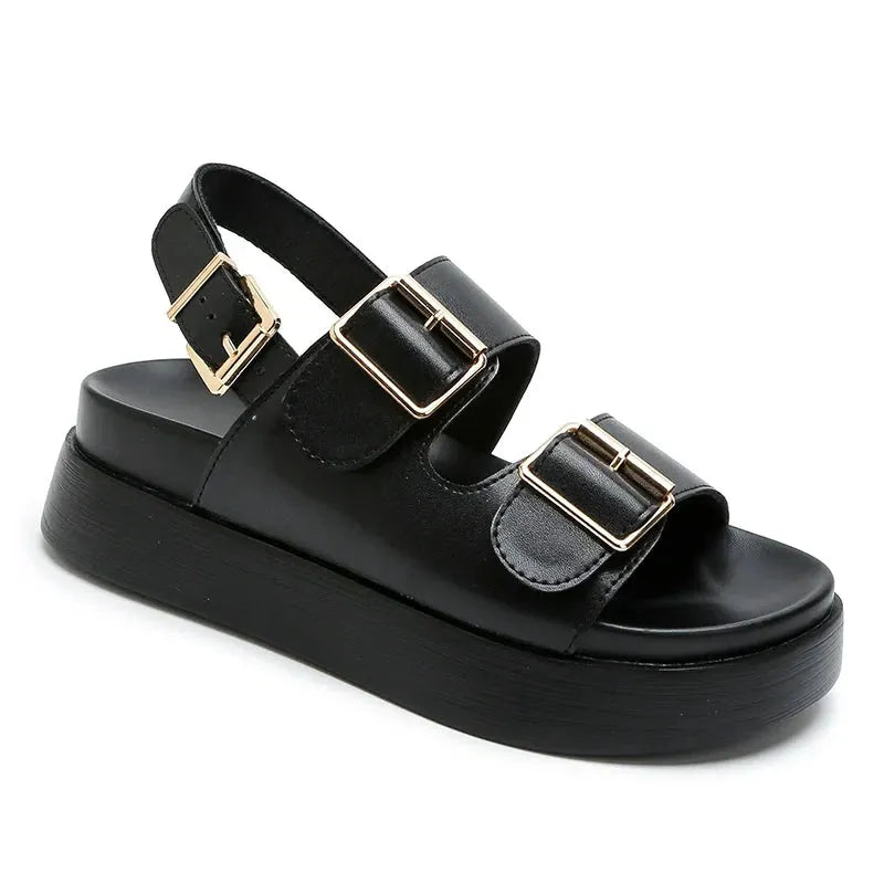 Italian Leather Platform Sandals for Women - Comfortable Summer Footwear with Elevated Design