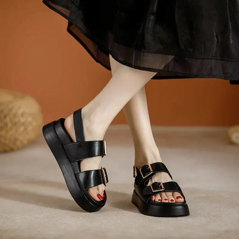 Italian Leather Platform Sandals for Women - Comfortable Summer Footwear with Elevated Design