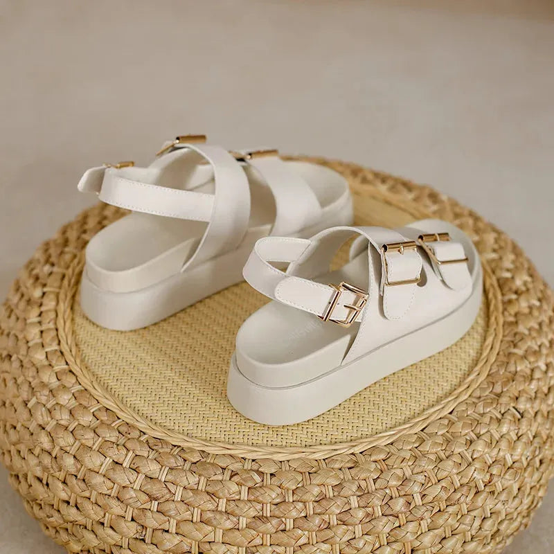 Italian Leather Platform Sandals for Women - Comfortable Summer Footwear with Elevated Design