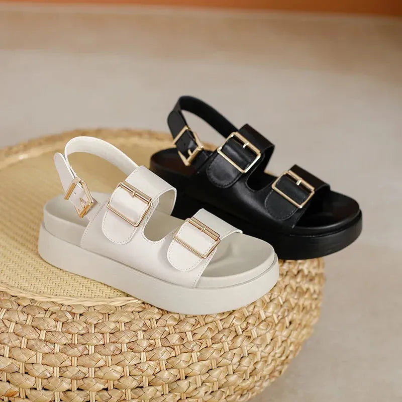 Italian Leather Platform Sandals for Women - Comfortable Summer Footwear with Elevated Design