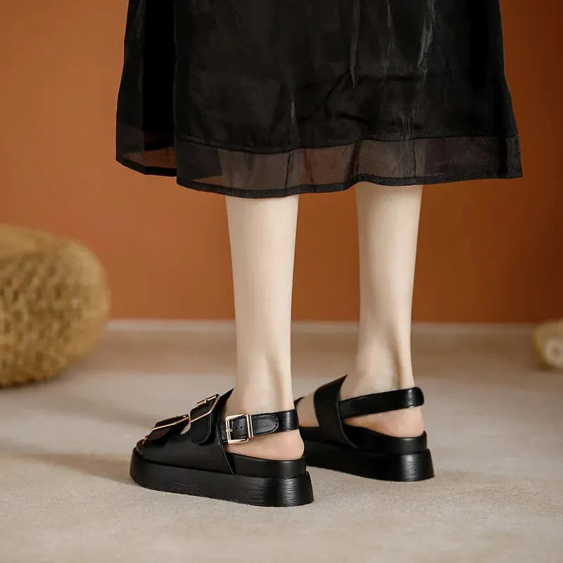 Italian Leather Platform Sandals for Women - Comfortable Summer Footwear with Elevated Design