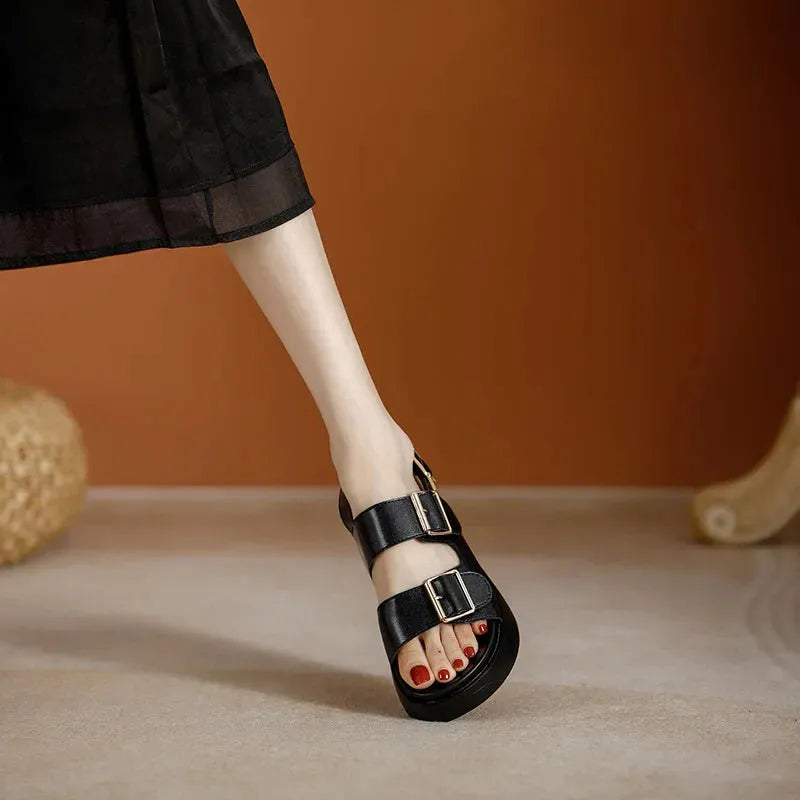 Italian Leather Platform Sandals for Women - Comfortable Summer Footwear with Elevated Design