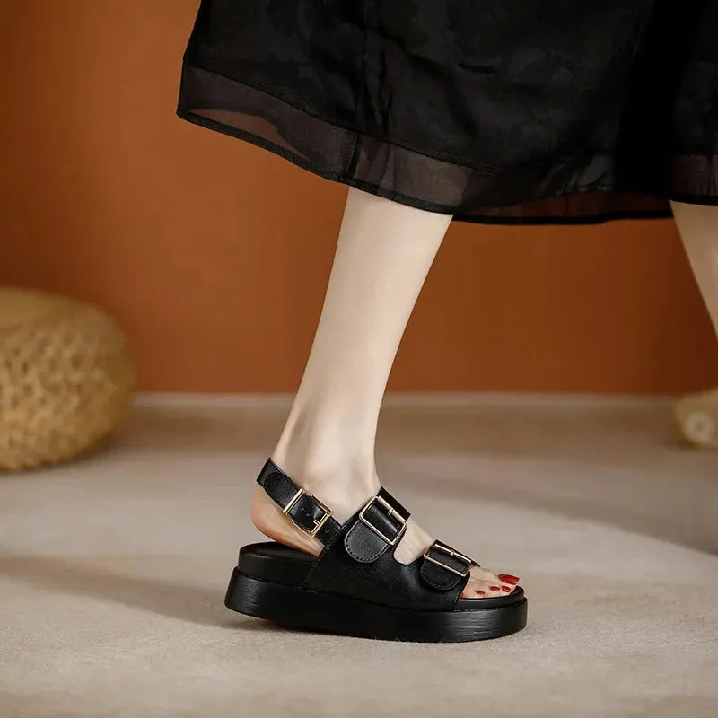 Italian Leather Platform Sandals for Women - Comfortable Summer Footwear with Elevated Design
