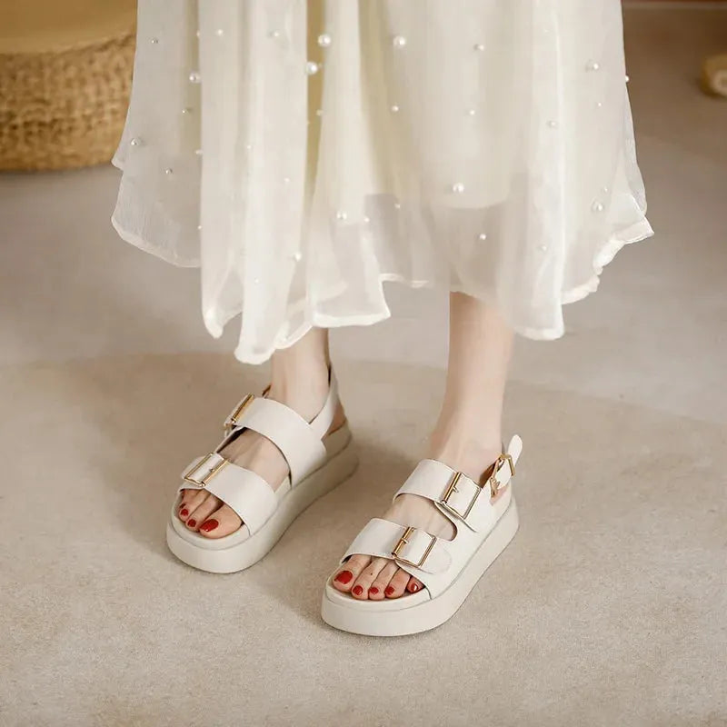 Italian Leather Platform Sandals for Women - Comfortable Summer Footwear with Elevated Design