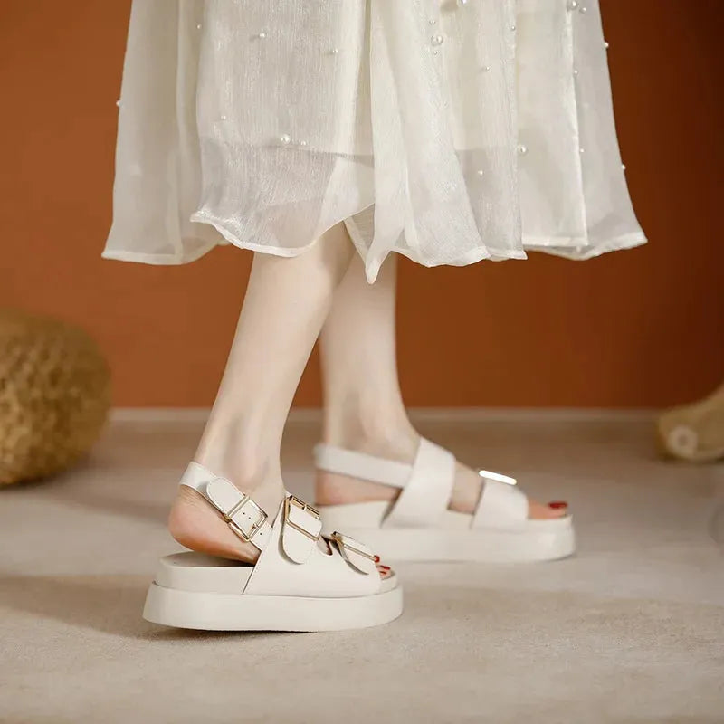 Italian Leather Platform Sandals for Women - Comfortable Summer Footwear with Elevated Design