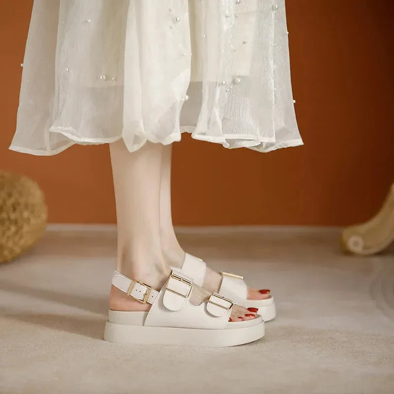 Italian Leather Platform Sandals for Women - Comfortable Summer Footwear with Elevated Design