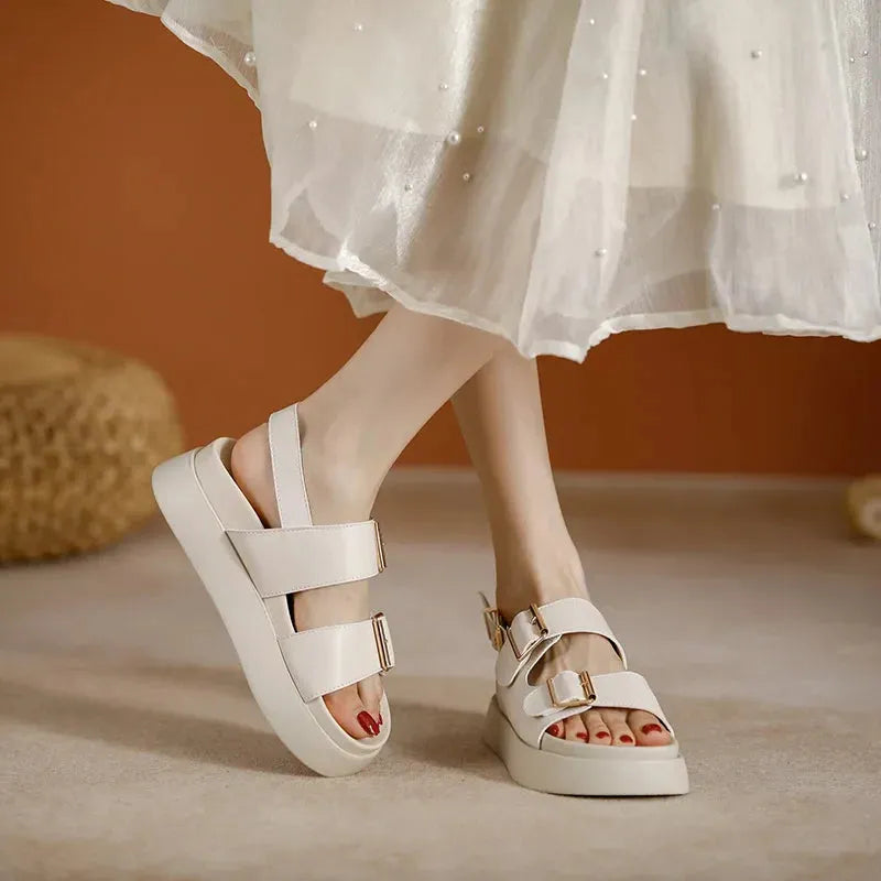 Italian Leather Platform Sandals for Women - Comfortable Summer Footwear with Elevated Design