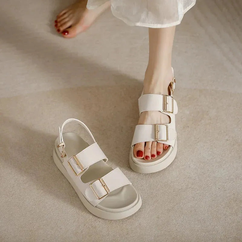 Italian Leather Platform Sandals for Women - Comfortable Summer Footwear with Elevated Design