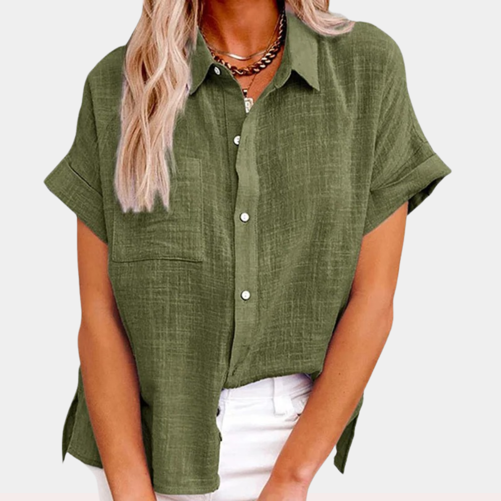 Lightweight Cotton-Linen Blend Women's Blouse - Casual Short Sleeve Top for Everyday Wear