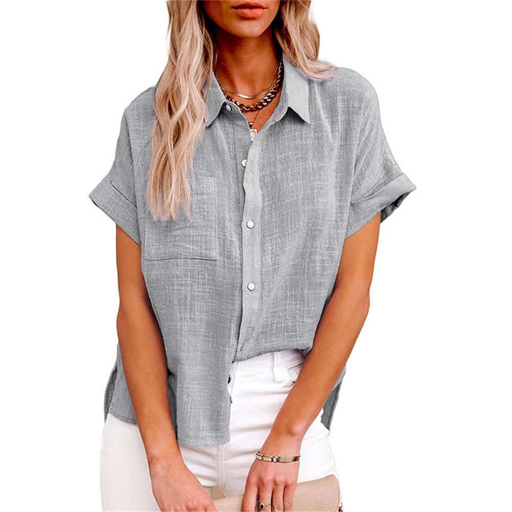 Lightweight Cotton-Linen Blend Women's Blouse - Casual Short Sleeve Top for Everyday Wear