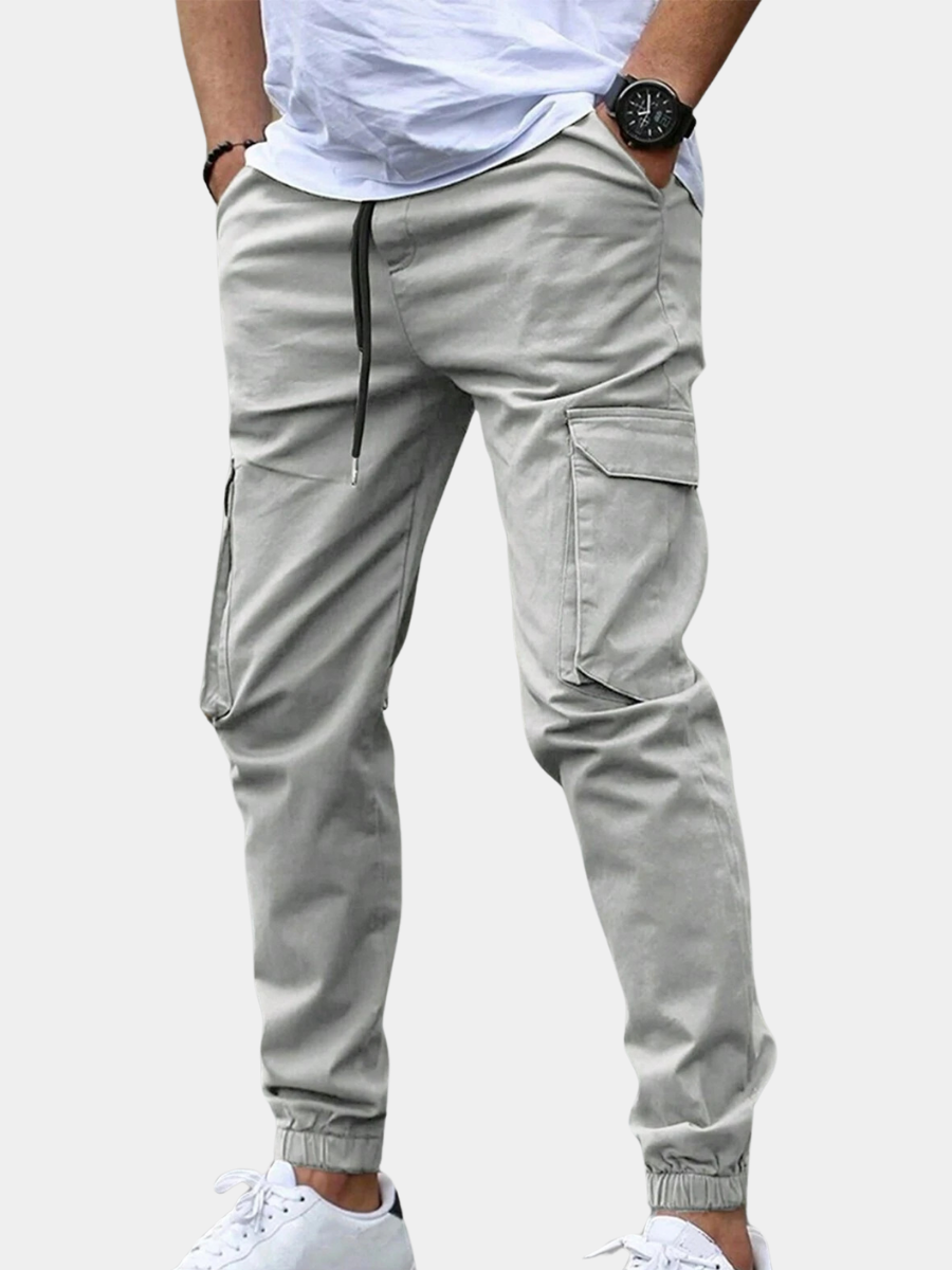 Men's Cargo Pants with Drawstring Waist, Side Flap Pockets, and Elastic Ankle Cuffs for Casual Wear and Outdoor Activities