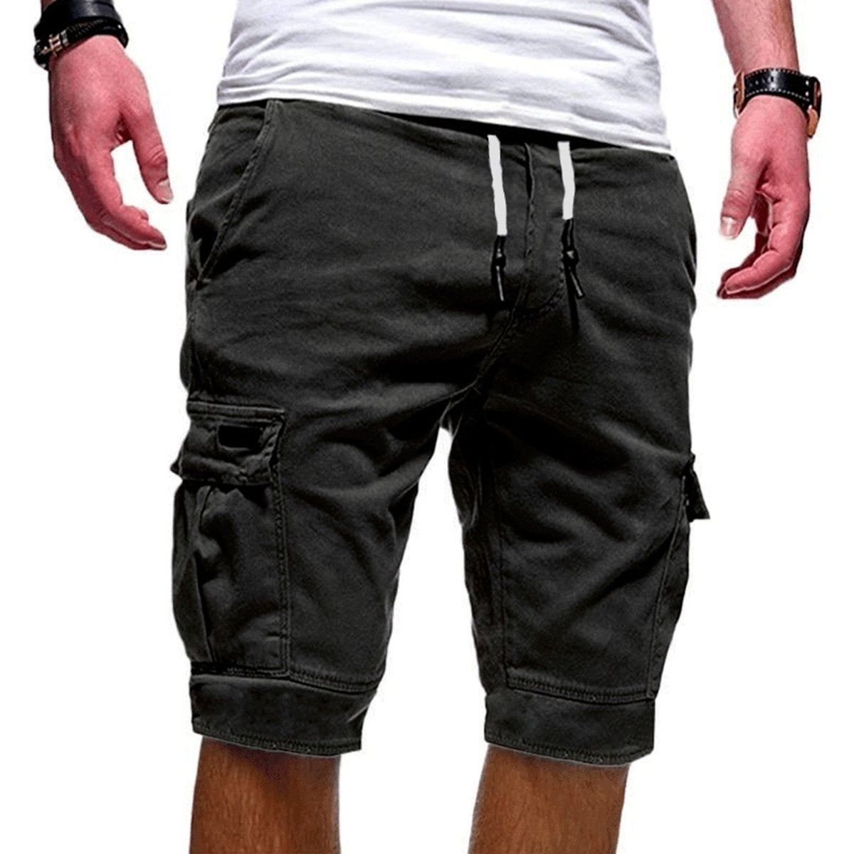 Men's Cargo Shorts with Pockets and Drawstring Waist for Outdoor Activities - Comfortable Cotton Blend Design