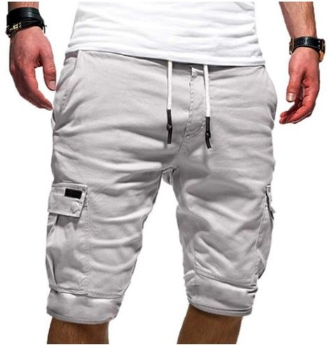 Men's Cargo Shorts with Pockets and Drawstring Waist for Outdoor Activities - Comfortable Cotton Blend Design