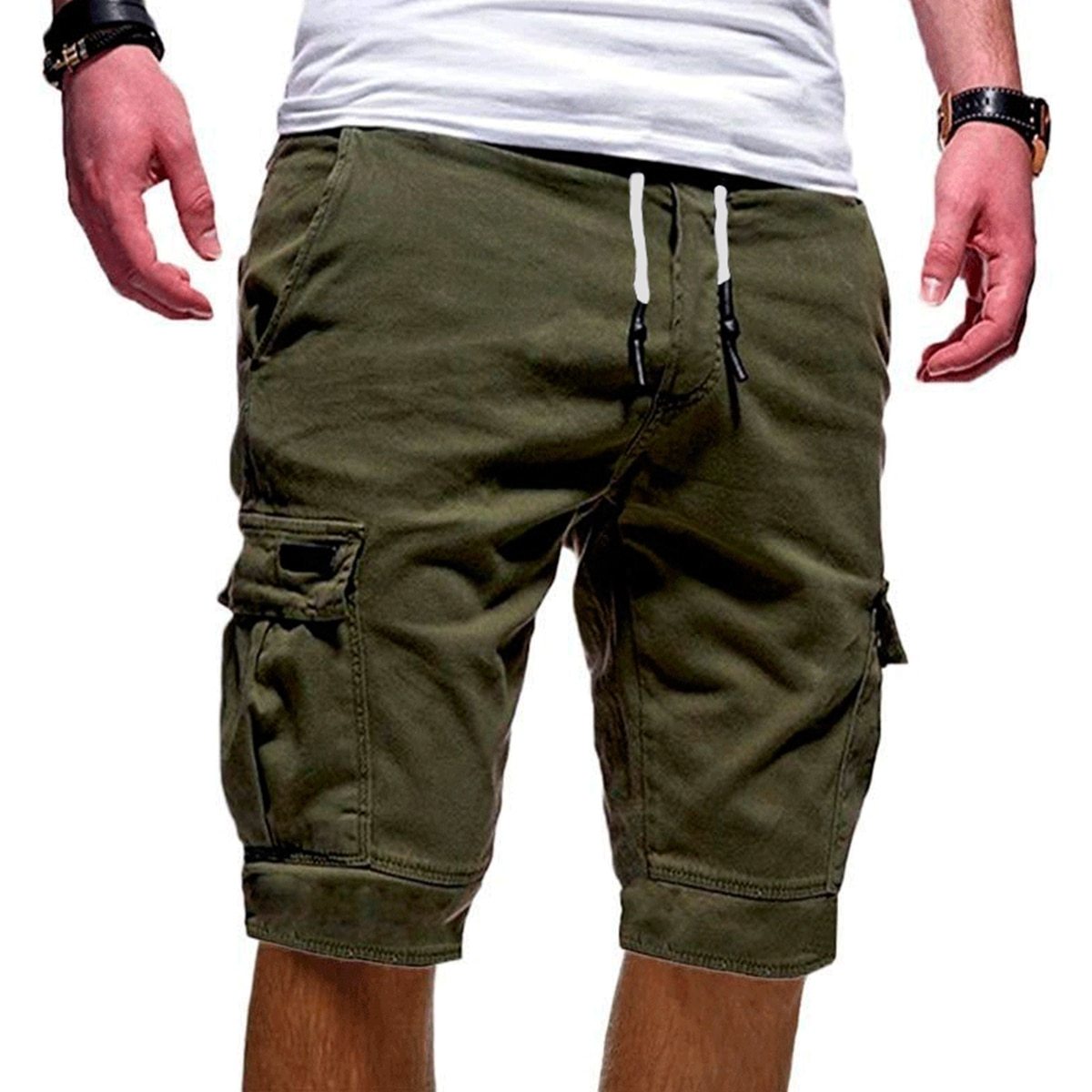 Men's Cargo Shorts with Pockets and Drawstring Waist for Outdoor Activities - Comfortable Cotton Blend Design