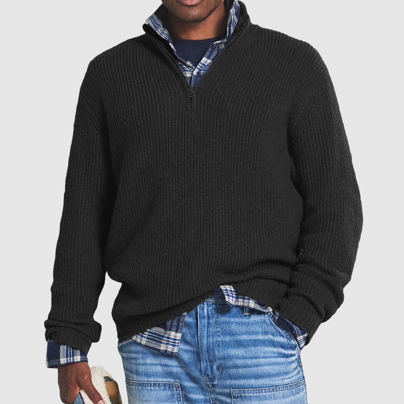 Men's Cashmere Zip Sweater - Lightweight Knit Pullover for Casual Wear and Layering