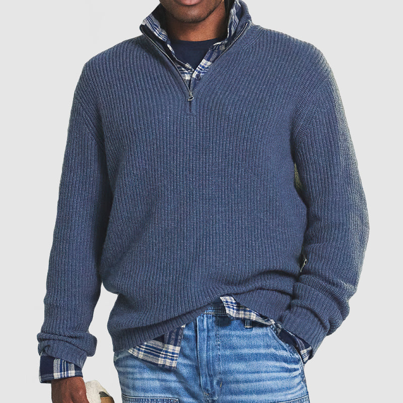 Men's Cashmere Zip Sweater - Lightweight Knit Pullover for Casual Wear and Layering